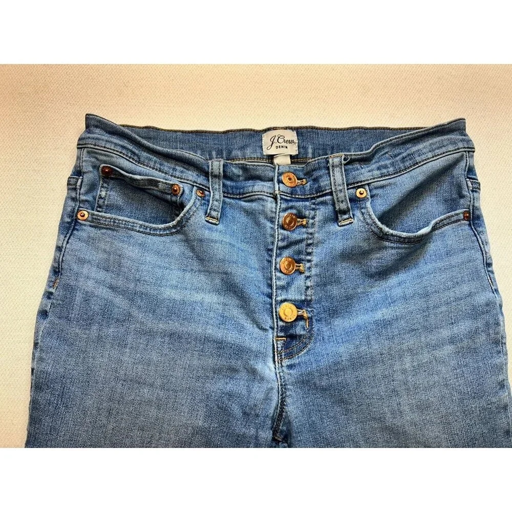 J.Crew Womens Straight Jeans Classic Button Fly Denim Stretch Size 30 Blue Solid